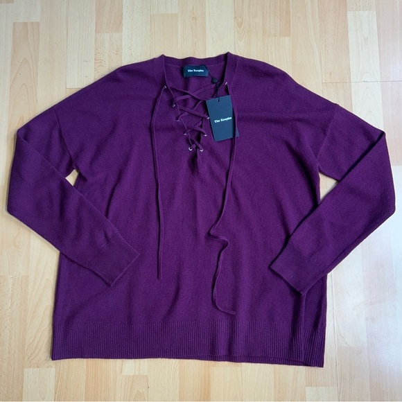 NWT The Kooples Women's V-Neck Lace-Up Sweater Medium Wool Cashmere Staple Piece - Picture 4 of 8